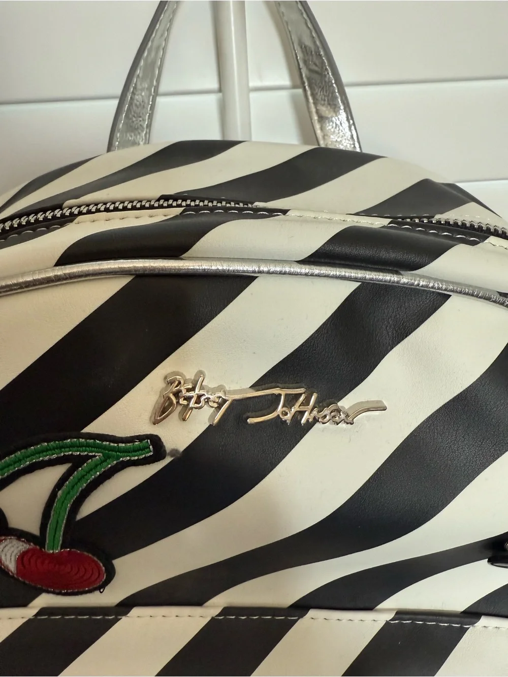Betsey Johnson Backpack with leopard straps- Black and White